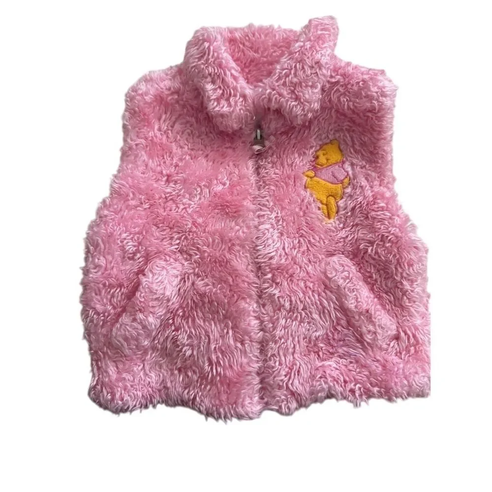 Disney  Pink Faux Fur Vest Winnie the Pooh Embroidery Size 18 months